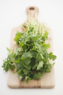 Cilantro on cutting board