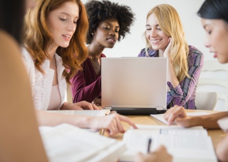 Businesswomen working together in meeting