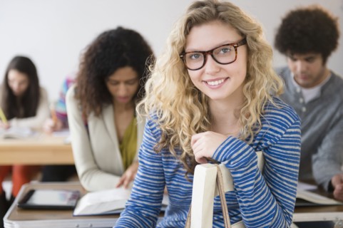 Student smiling in class