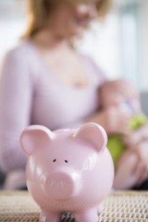 Close up of piggy bank on table