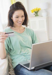 Caucasian woman shopping online