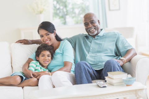 Three generations of family relaxing together