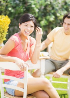 Couple relaxing together outdoors