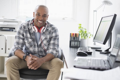 Black businessman working in office