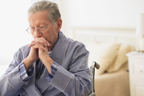 Senior Caucasian man sitting in wheelchair