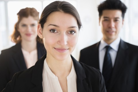 Business people smiling in office