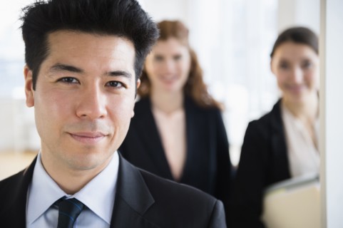 Business people smiling in office