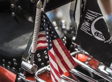Close up of American flag on motorcycle
