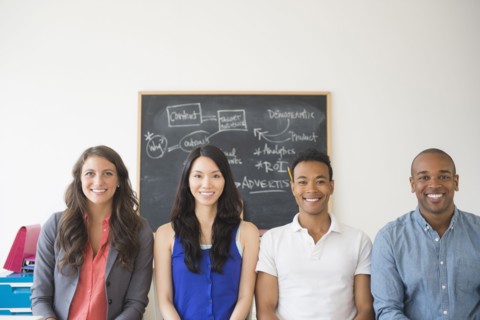 Business people smiling in office