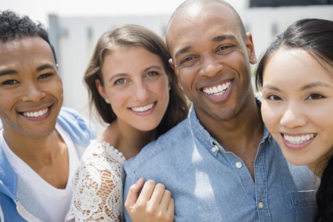 Friends smiling at party
