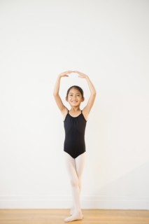 Vietnamese girl posing during ballet lesson