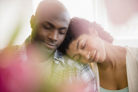 Close up of relaxing couple hugging