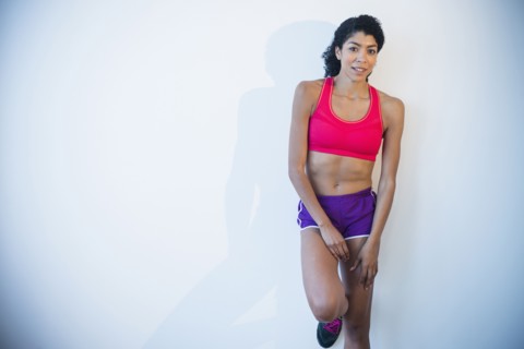 Mixed race woman wearing sportswear