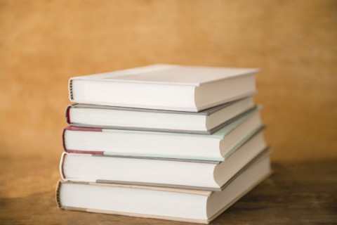 Close up of stack of books