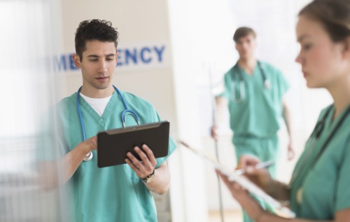 Doctors working in hospital emergency room