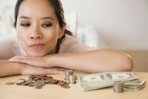 Chinese woman contemplating finances