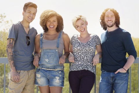 Friends smiling outdoors