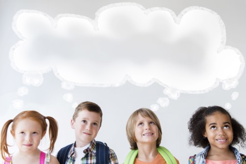 Children thinking with thought bubble