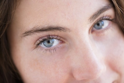 Close up of eyes and nose of Native American woman