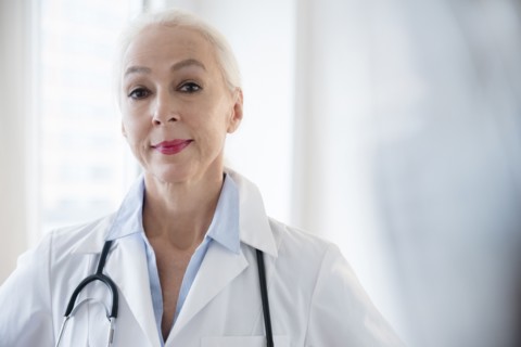 Caucasian doctor wearing stethoscope