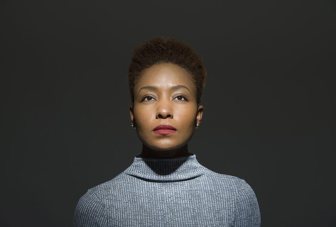 Mixed race woman looking up