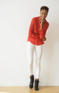 Mixed race woman smiling