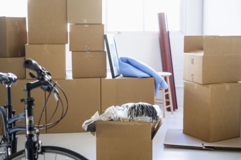 Cardboard boxes in new home