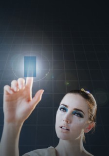 Caucasian woman using holographic touch screen