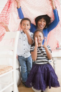 African American grandmother playing with grandchildren