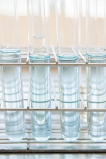 Blue liquid in test tube rack