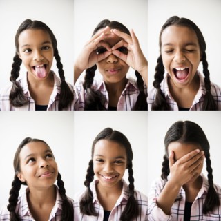 Series of Mixed Race girl making faces