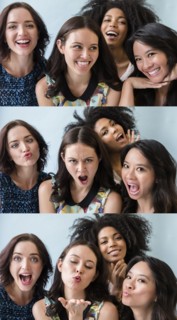 Series of women making faces in photo booth