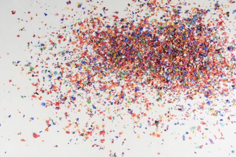 Confetti on white floor