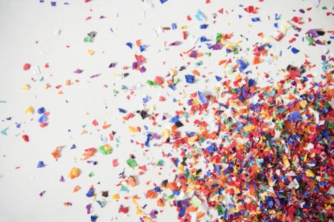 Close up of confetti on white floor
