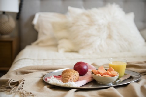 Breakfast on tray in bed