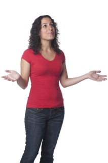 Smiling Caucasian woman with hands outstretched