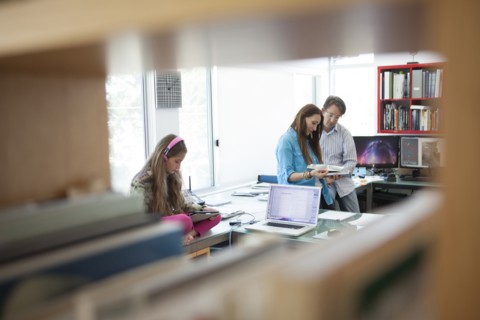 Family working in home office