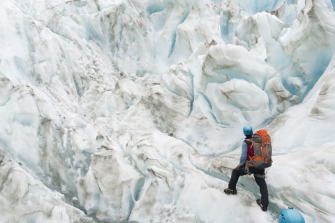 People hiking on glacier
