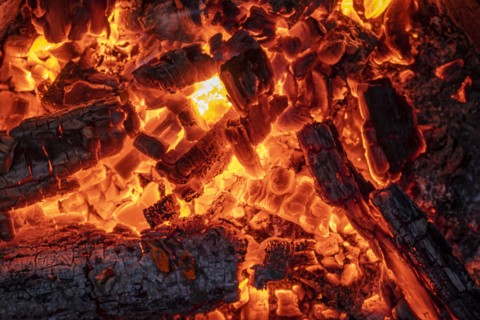 Close-up of hot burning embers