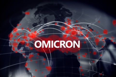 Omicron coronavirus spreading over graphic world map