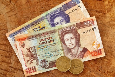 Overhead view of Belizian currency