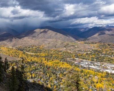 Town in valley in Autumn