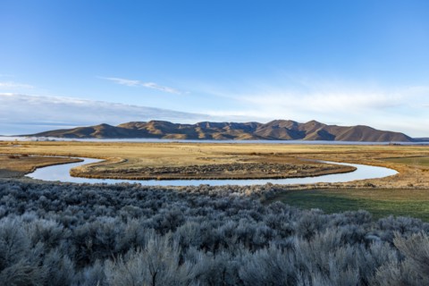Oxbow shape in spring creek in landscape