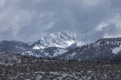 Mountain landscape and pasture in winter