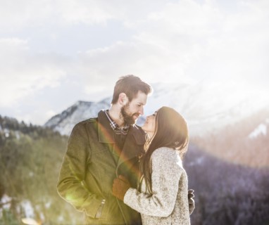 Smiling couple in Winter landscape