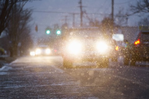 Cars driving in snowstorm