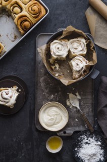 Overhead view of homemade cinnamon rolls