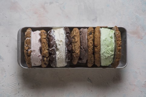 Overhead view of homemade ice cream sandwiches