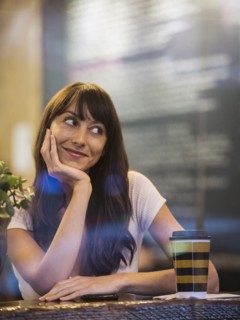 Smiling woman sitting in cafe