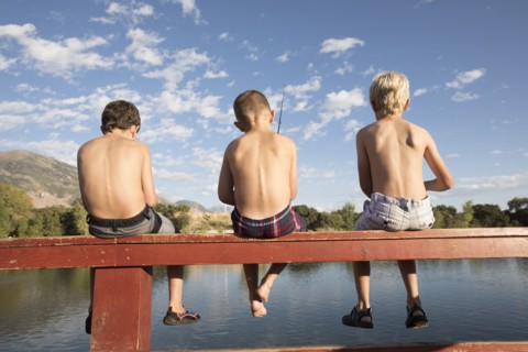 Utah, Highland, Rear view of shirtless boys